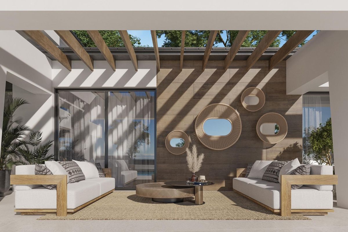 Stijlvol woonkamer in een 4-slaapkamer villa met modern design in Marbella, Costa del Sol.