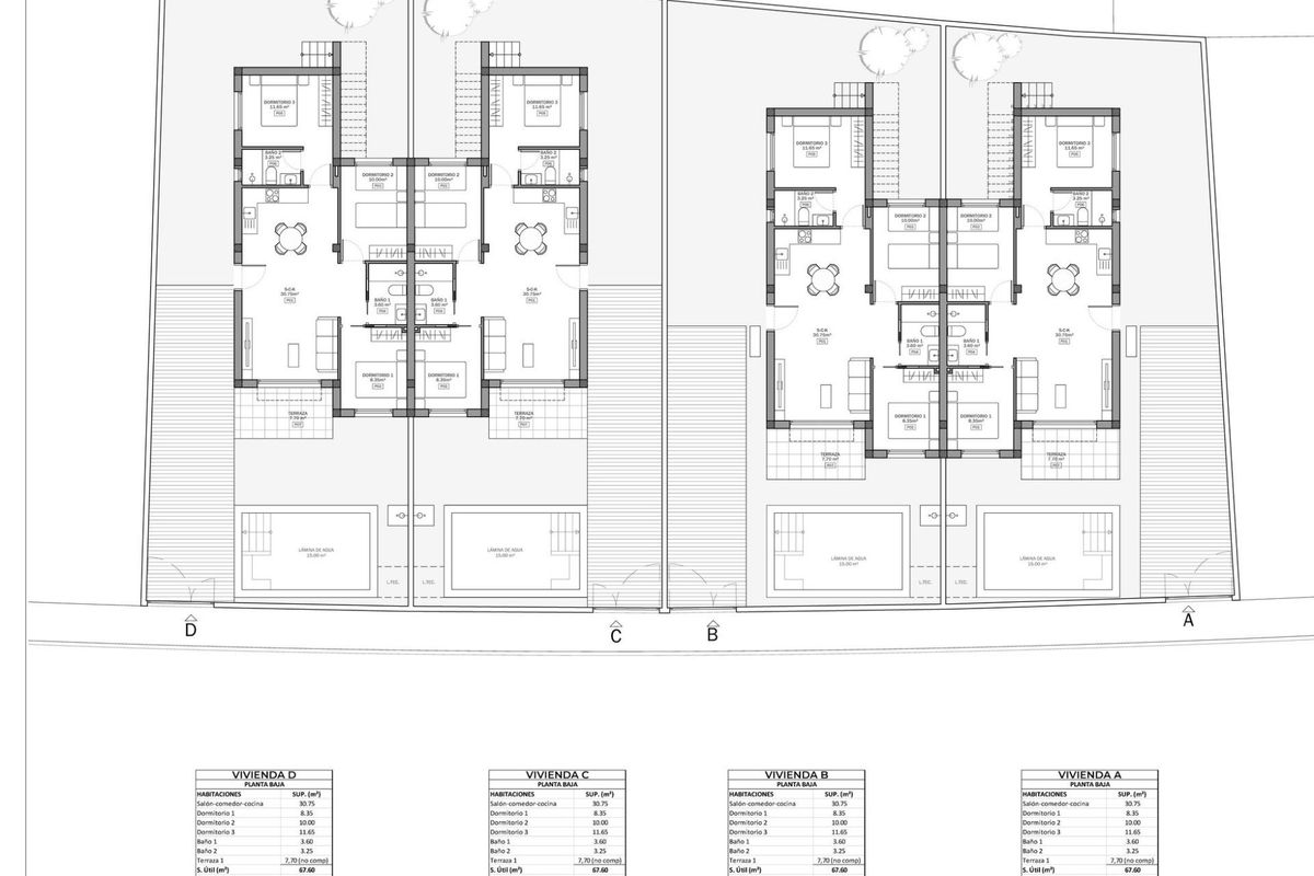 Open-plan kitchen and dining area in villa