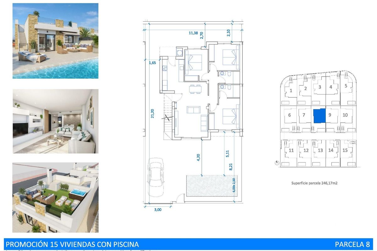 Plattegrond van de townhouse in San Fulgencio, met indeling en ontwerpelementen voor potentiële kopers.