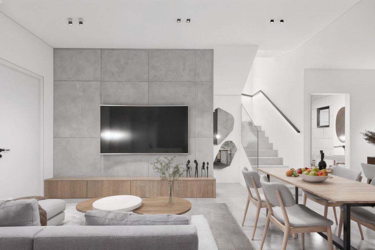 Elegante woonruimte met moderne meubels en eetruimte in een villa in Los Montesinos.