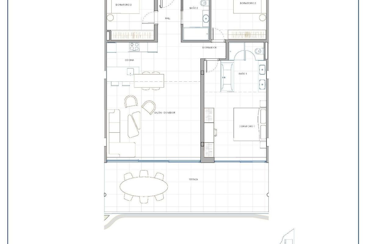 Plattegrond van een 3-slaapkamer appartement in Fuengirola, met een ruime indeling en modern design.
