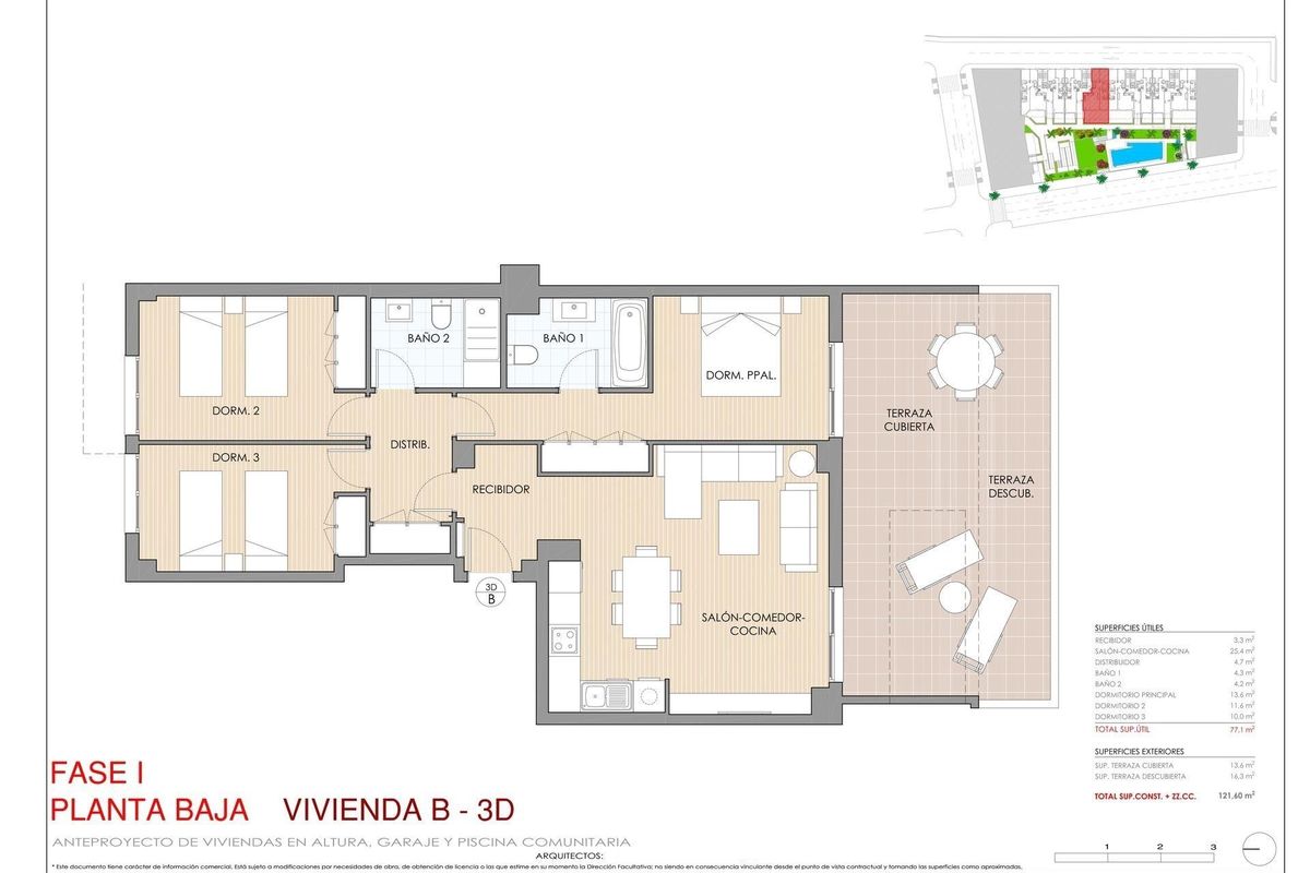 Plattegrond van een 3-slaapkamer begane grond appartement in Aguilas, Costa Calida, ontworpen voor modern wonen.