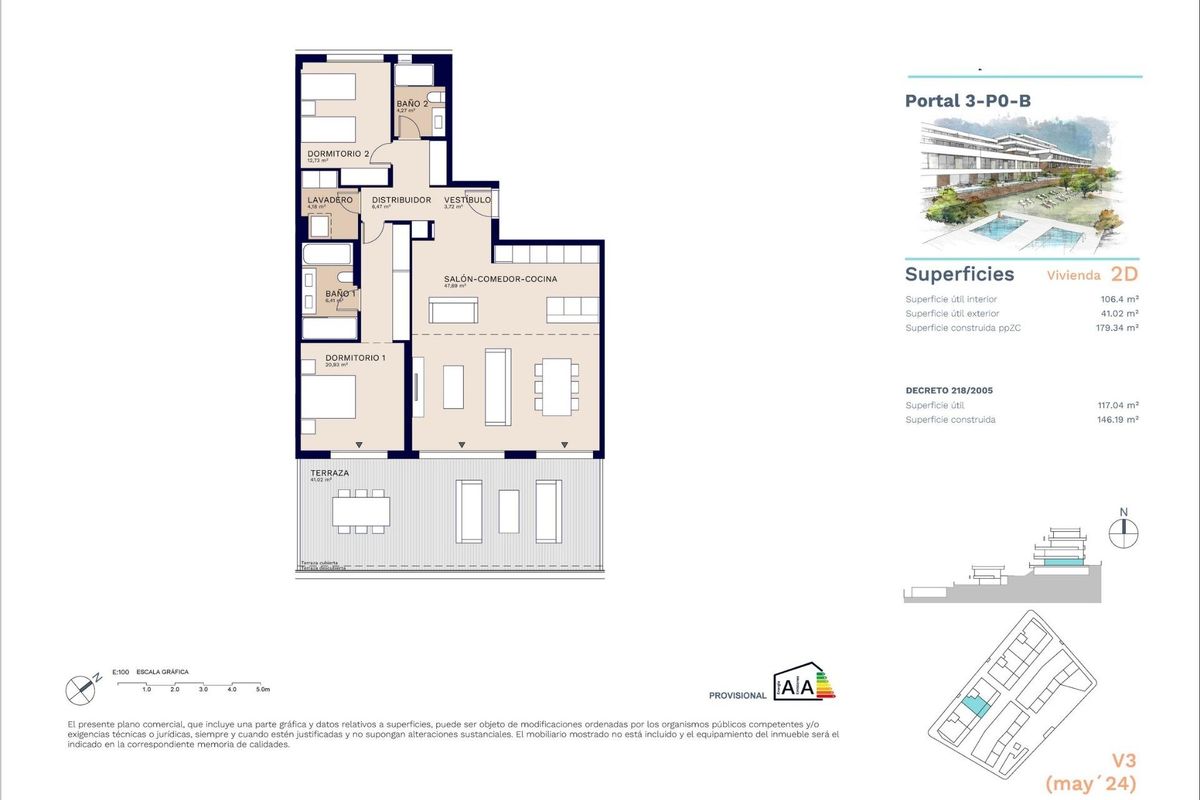 Plattegrond van een modern 2-slaapkamerappartement in Estepona, ontworpen voor comfort en gemak.