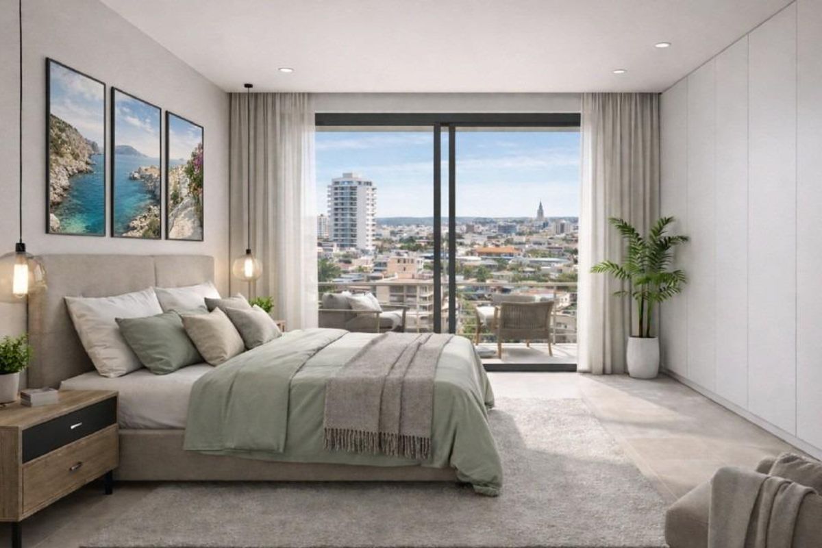 Uitzicht op de stad vanaf het penthouse