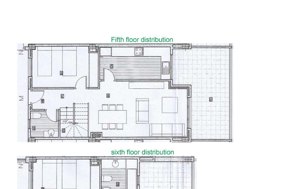 Floorplan of a 3-bed penthouse in Relleu, Costa Blanca North, showing the layout of the fifth and sixth floors.