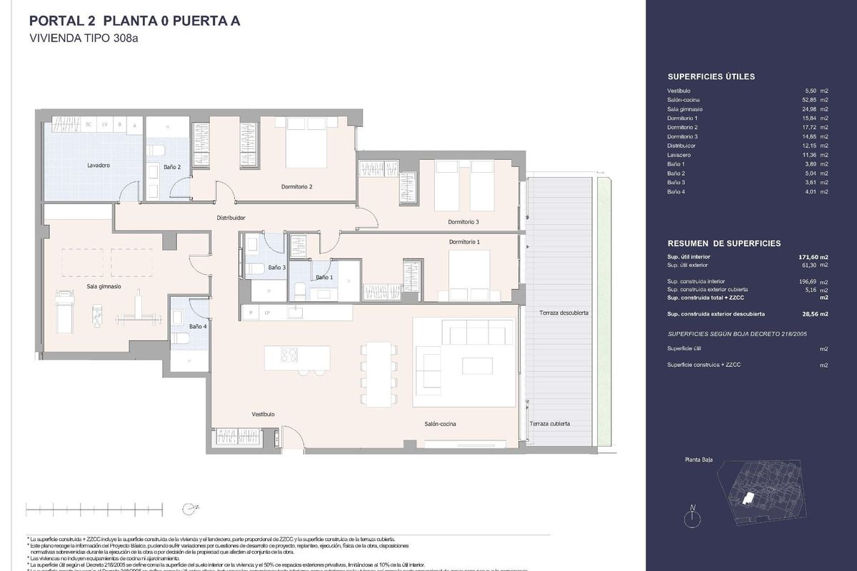 Plattegrond van een 4-slaapkamer appartement in Marbella, Costa del Sol, met ruime kamers.