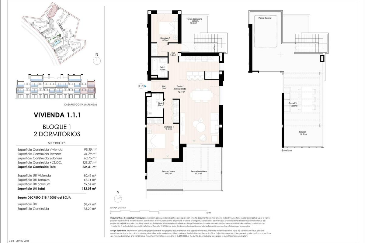 Plattegrond van een 2-slaapkamer penthouse in Casares, Costa del Sol, met ruime woon- en eetruimtes.