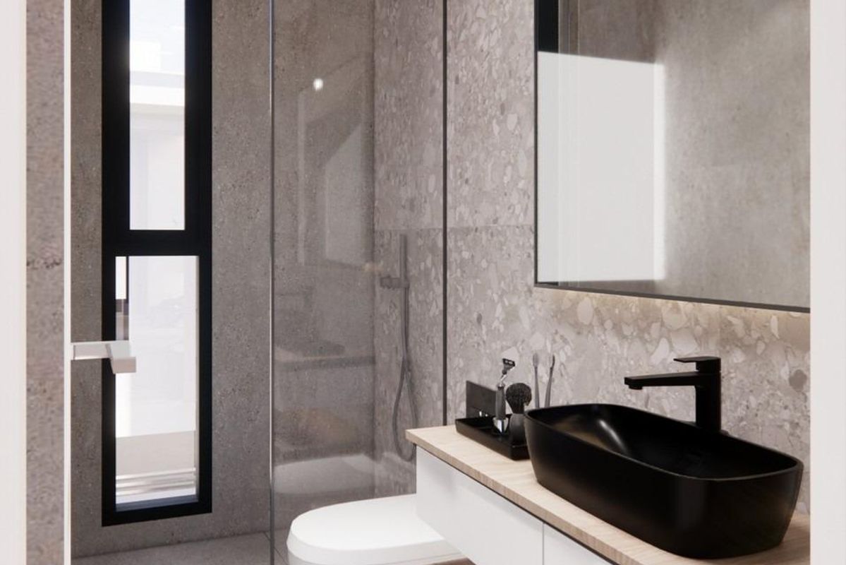 Moderne badkamer met douche en zwart wastafel in 3-slaapkamer villa, Torre Pacheco, Costa Calida.