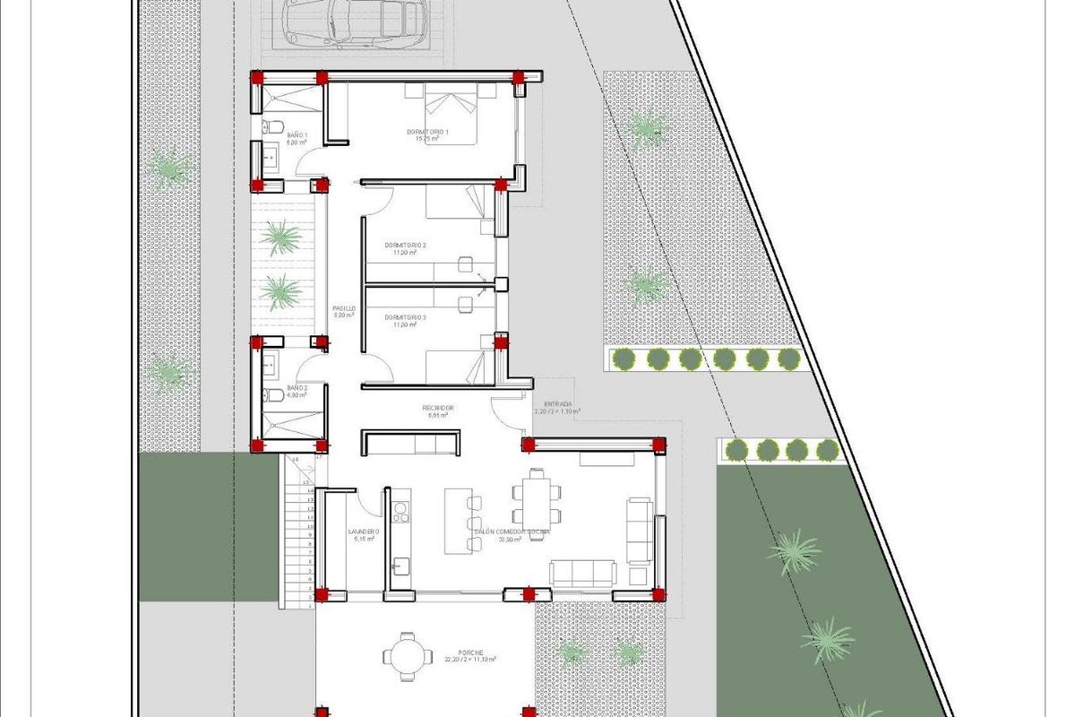 Aerial view of villa and surrounding landscape