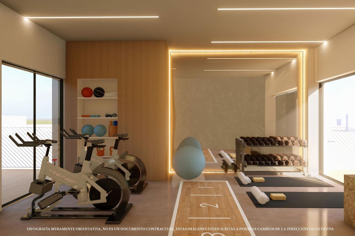 Goed uitgeruste fitnessruimte in een modern appartementencomplex, Villajoyosa, Costa Blanca Noord, Spanje.