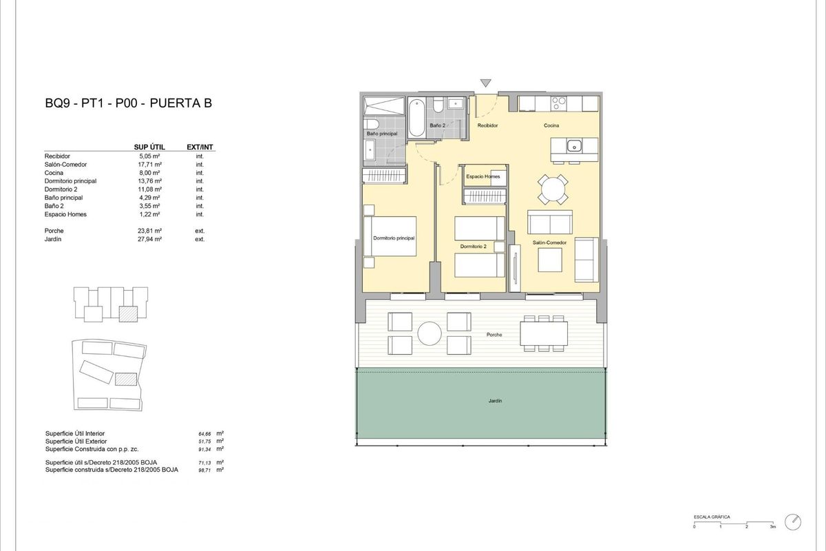 Gedetailleerde plattegrond van een 2-slaapkamer appartement in Estepona, Costa del Sol.