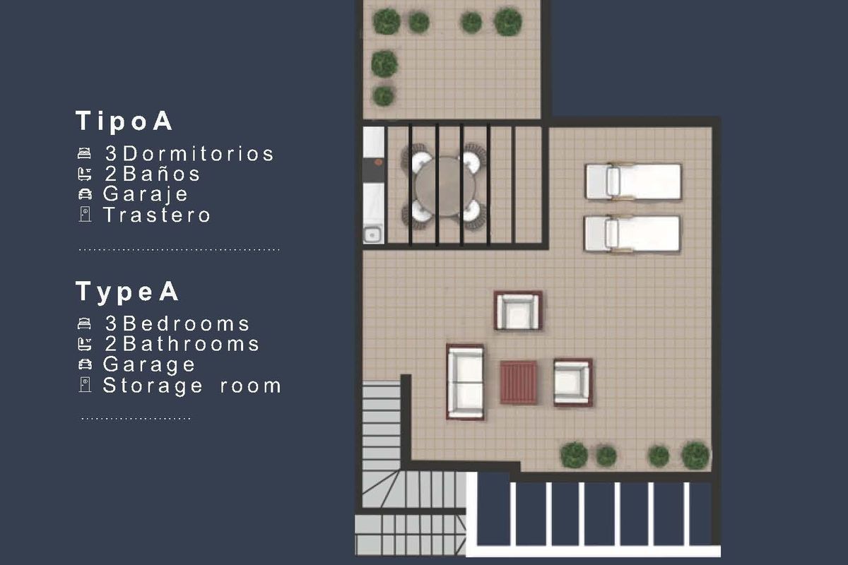 Beganegrond indeling van een 3-slaapkamer bungalow met buiten terras, ideaal om te ontspannen in San Pedro del Pinatar.