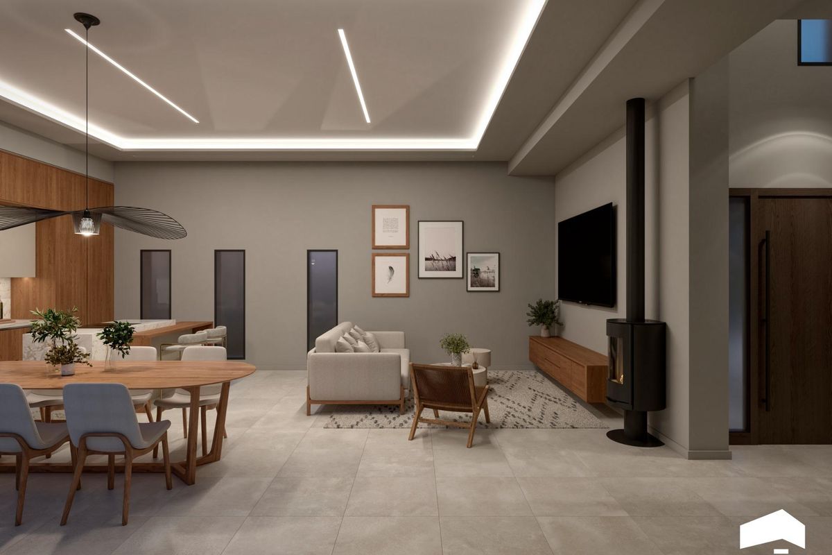 Uitnodigende woon- en eetruimte in een villa met 3 slaapkamers in Torre Pacheco, met moderne verlichting en decor.