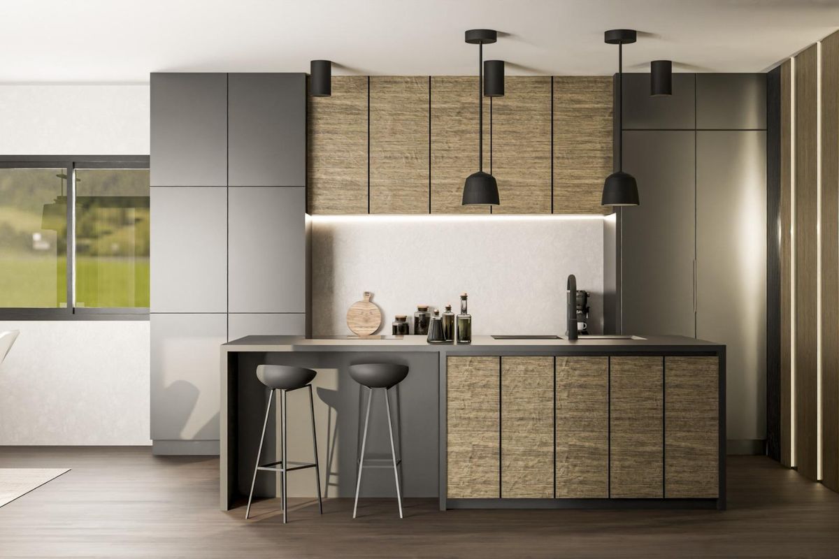 Another view of the contemporary kitchen in a Pinoso villa, emphasizing its functional layout.