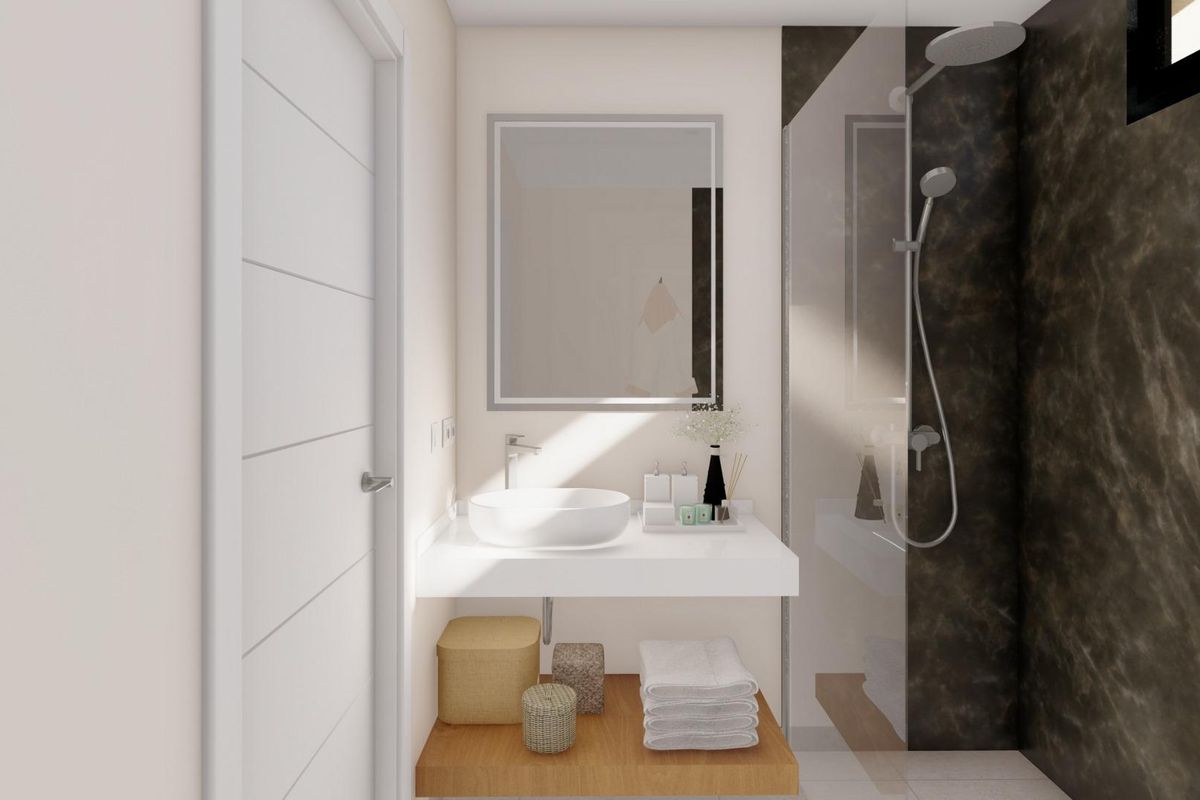 Tegenwoordig badkamer met een schoon ontwerp en moderne armaturen in een villa in Baños y Mendigo.