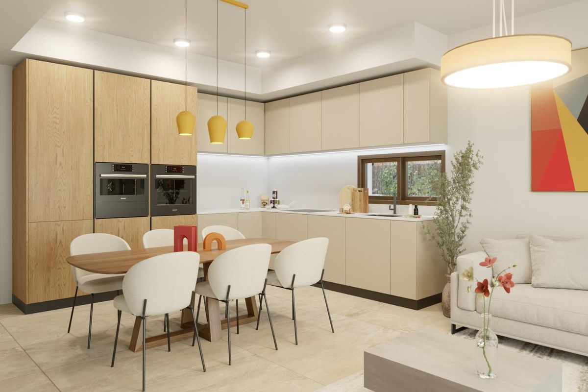 Stijlvolle keuken in de villa in Algorfa, compleet met moderne apparaten en een eetgedeelte.