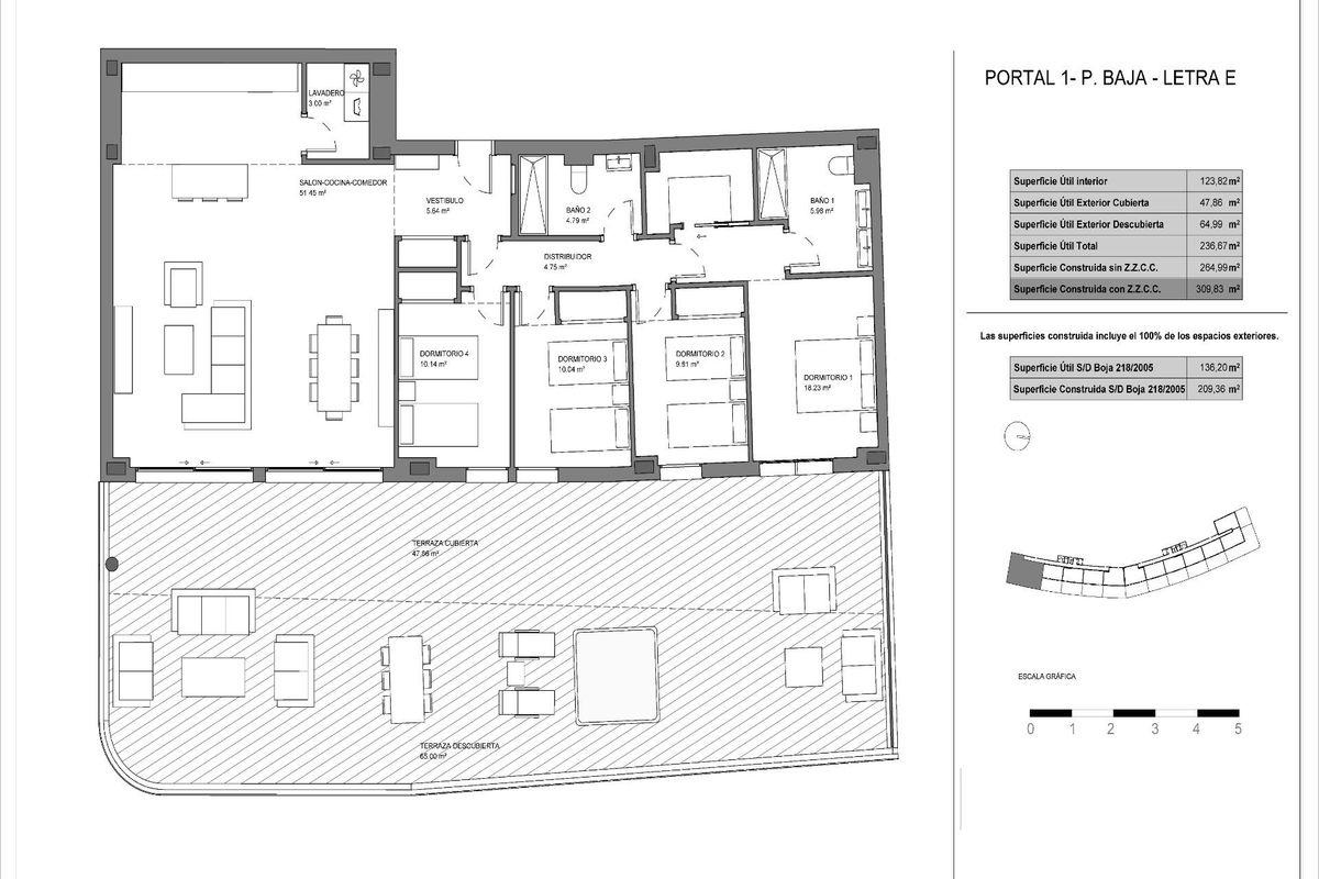 Plattegrond van een 4-slaapkamer appartement met een ruim ontwerp en moderne voorzieningen in Fuengirola.