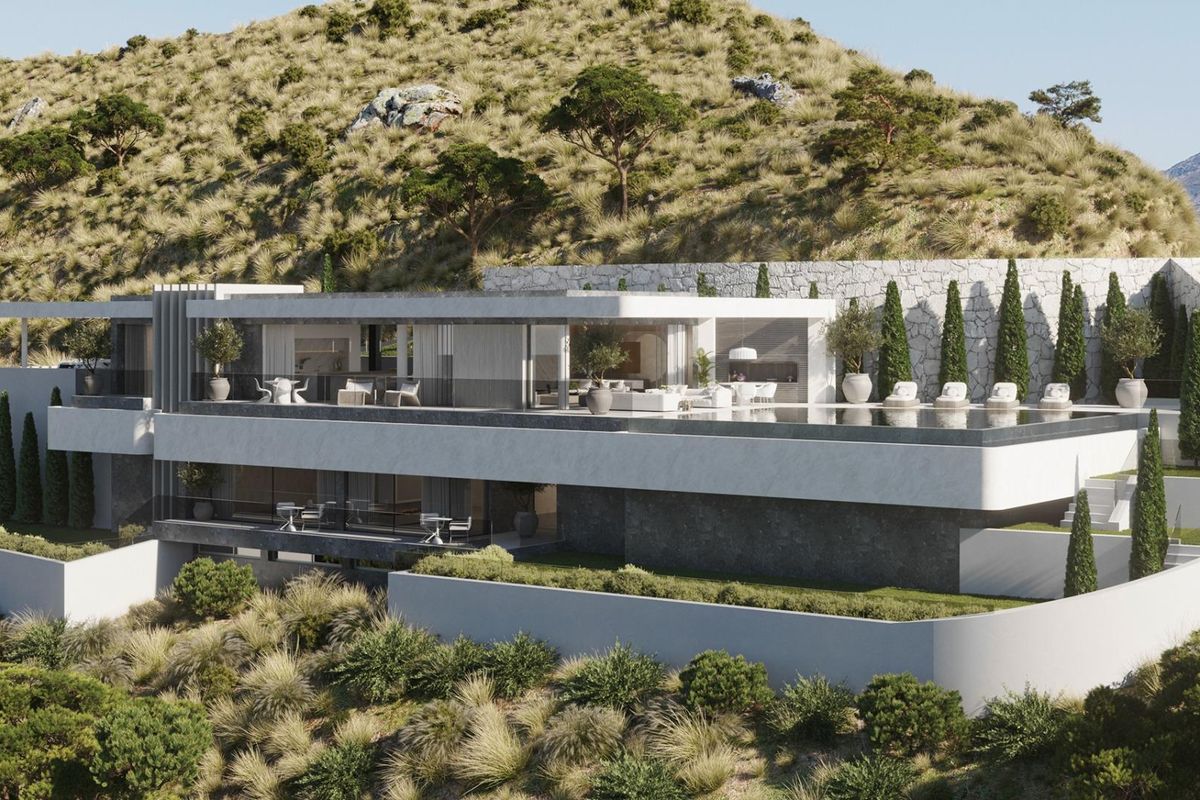 Villa in Benahavís met een uniek architectonisch ontwerp en mooi landschap, uitzicht op de Costa del Sol.