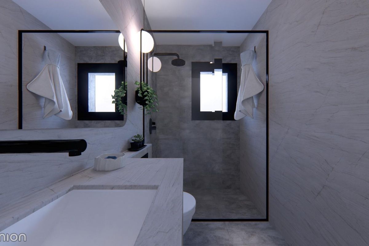 Contemporary badkamerontwerp in het townhouse van San Javier, met elegante armaturen en een ruime indeling.