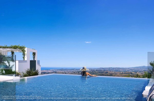 Infinity pool met panoramisch uitzicht in Mijas, die luxe leven in een 3-slaapkamer-appartement laat zien.