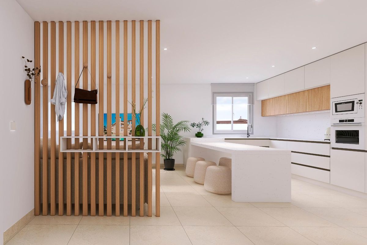 Keuken en eetgedeelte van de 4-slaapkamer bungalow in Bigastro, met de nadruk op een modern en open ontwerp.