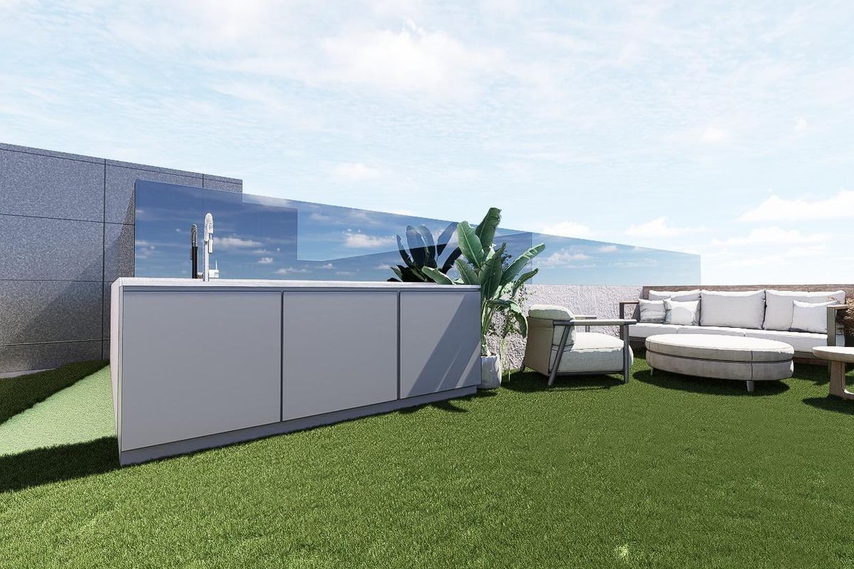 Stijlvol terras met zitgedeelte en groen in Pilar de La Horadada, Costa Blanca Zuid, perfect voor ontspanning.