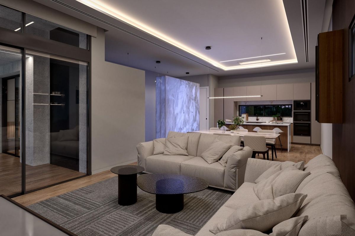 Contemporane woonruimte van een villa in Torre Pacheco, met nadruk op de gezellige zithoek en decor.