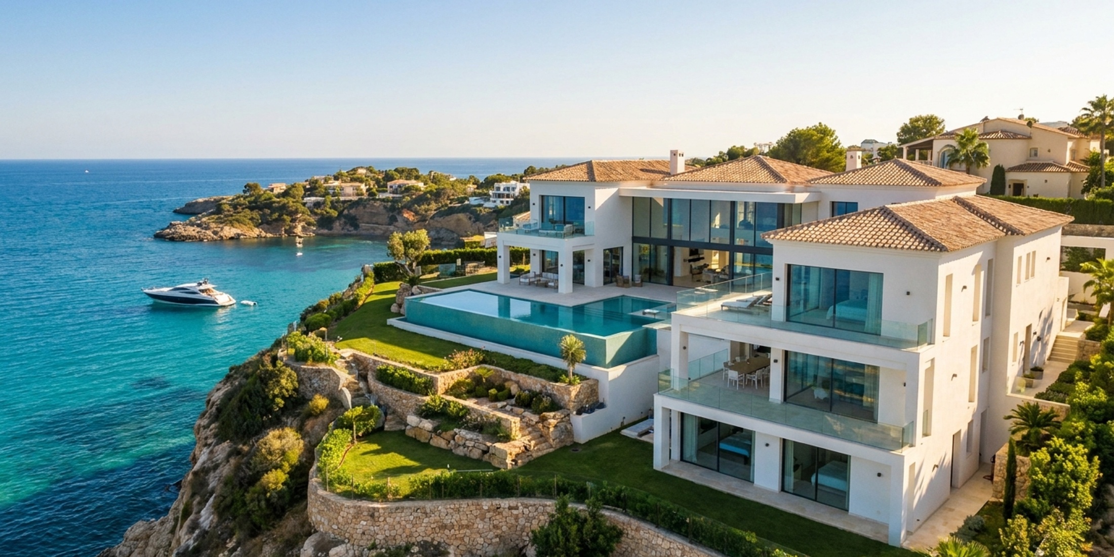 Aerial view of a luxury villa overlooking the Mediterranean Sea in Alicante
