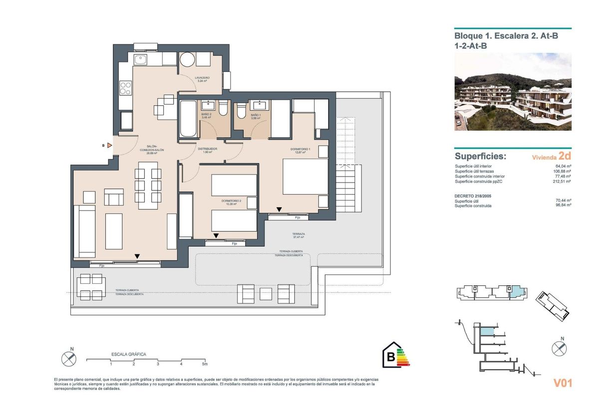Plattegrond van een 2-slaapkamer penthouse in Rincon de la Victoria, met twee slaapkamers en ruime woonruimtes.