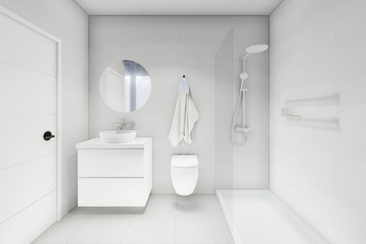 Moderne badkamer met douche en wastafel in een 2-slaapkamer townhouse in Torre Pacheco.