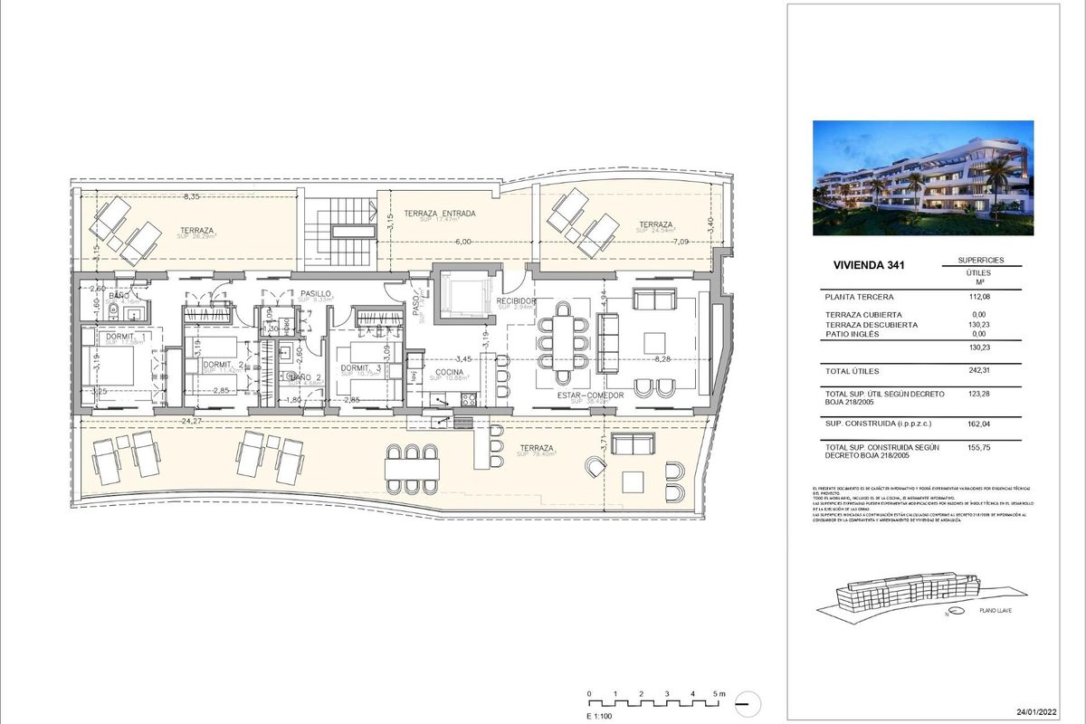 Plattegrond van een 3-slaapkamer-penthouse, met indeling en ontwerp in Marbella, Costa del Sol.