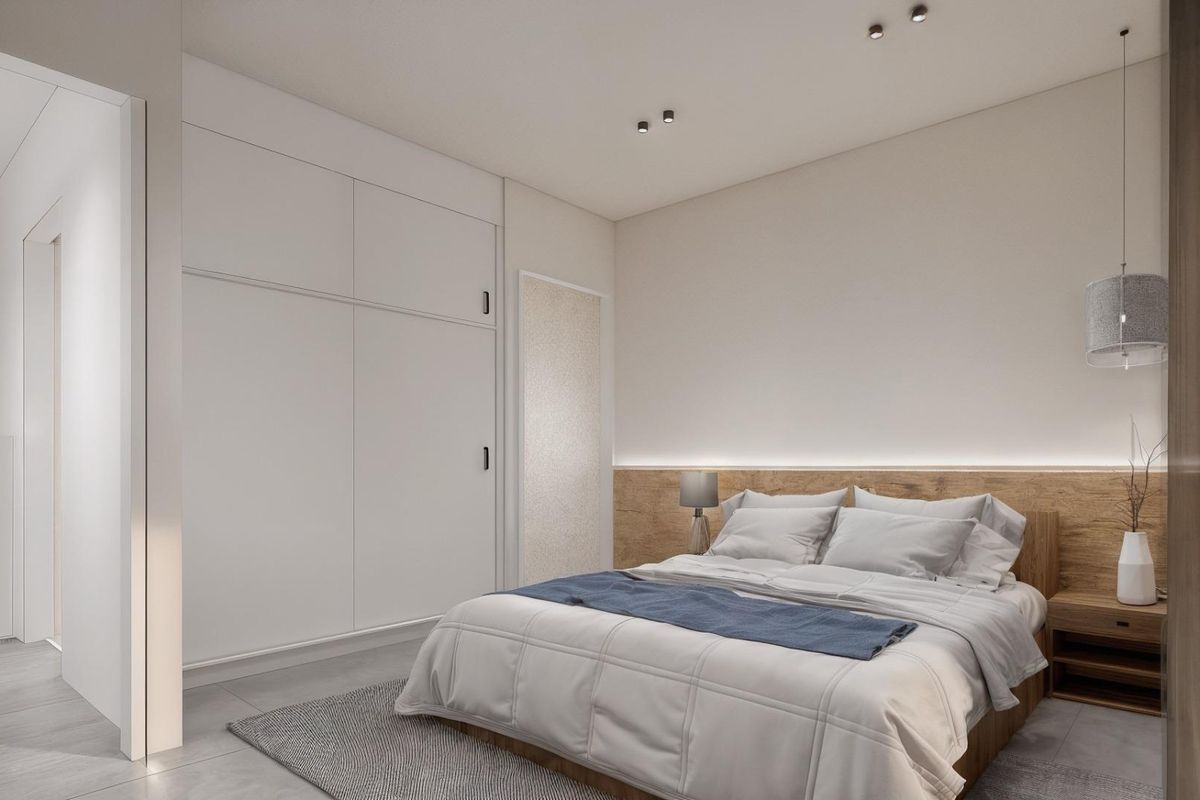 Goed ontworpen slaapkamer die comfort en stijl biedt in een 3-slaapkamer villa, Los Montesinos, Spanje.