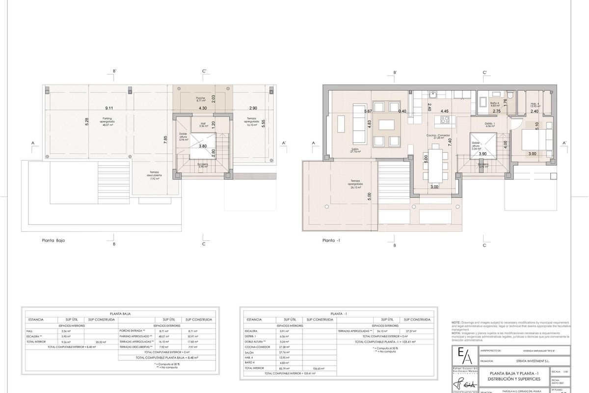 Ruimtelijke plattegrond voor de moderne 4-slaapkamer villa in Mijas, met nadruk op woon- en eetruimtes.