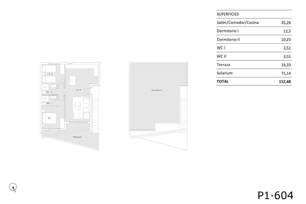 Plattegrond van een 2-slaapkamer bungalow met woon-, keuken- en badkamer in San Miguel de Salinas, Costa Blanca Zuid.