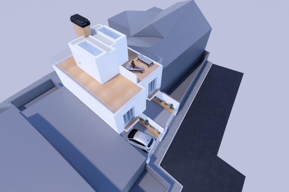 Luchtfoto van een 2-slaapkamer townhouse met een ruime terras in Cartagena, Spanje.