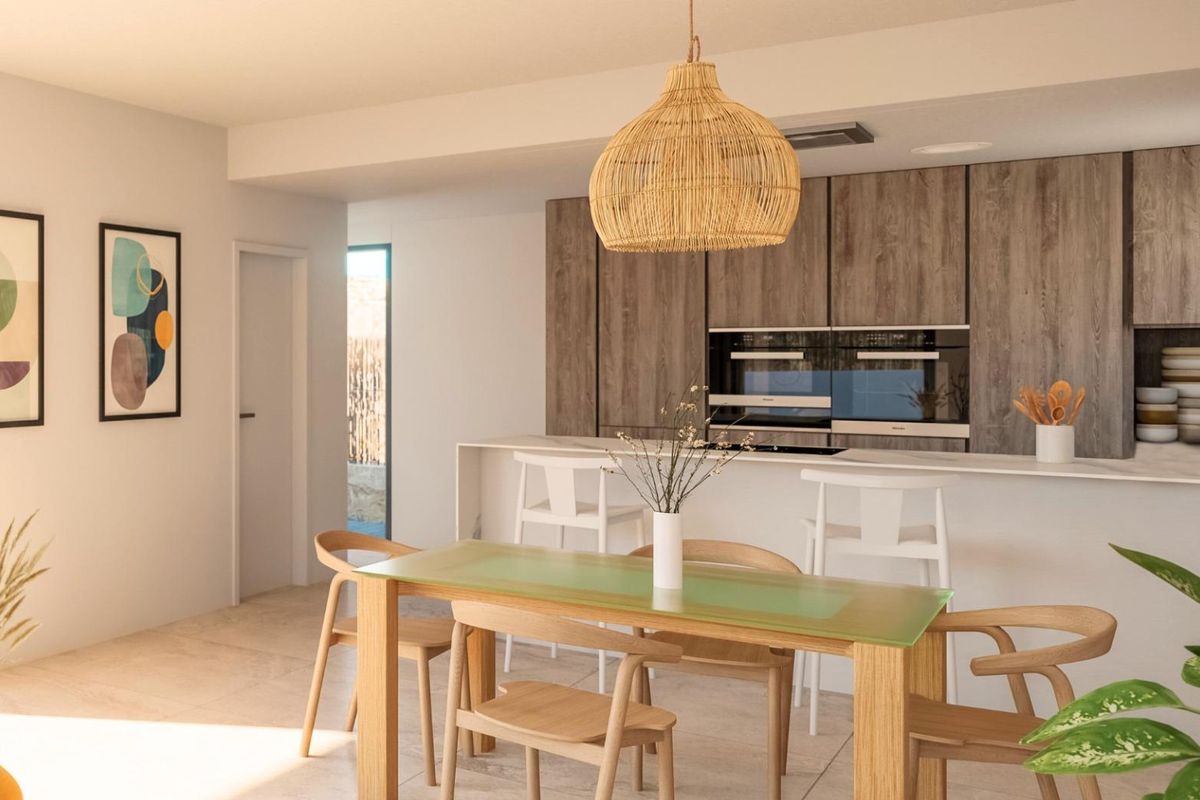 Terras met uitzicht op zwembad in Algorfa