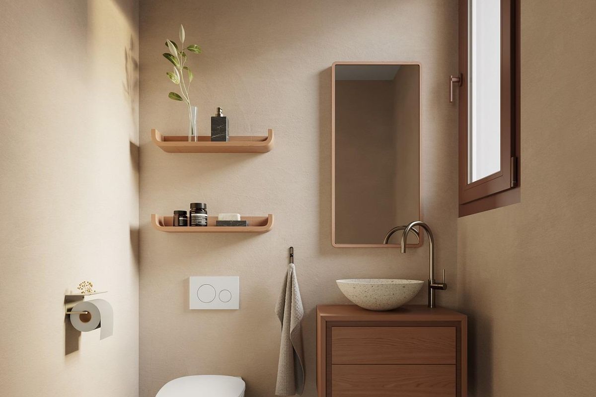 Elegant badkamer met een minimalistisch ontwerp en natuurlijk licht, in een 4-slaapkamer villa gelegen in Algorfa, Costa Blanca Zuid.