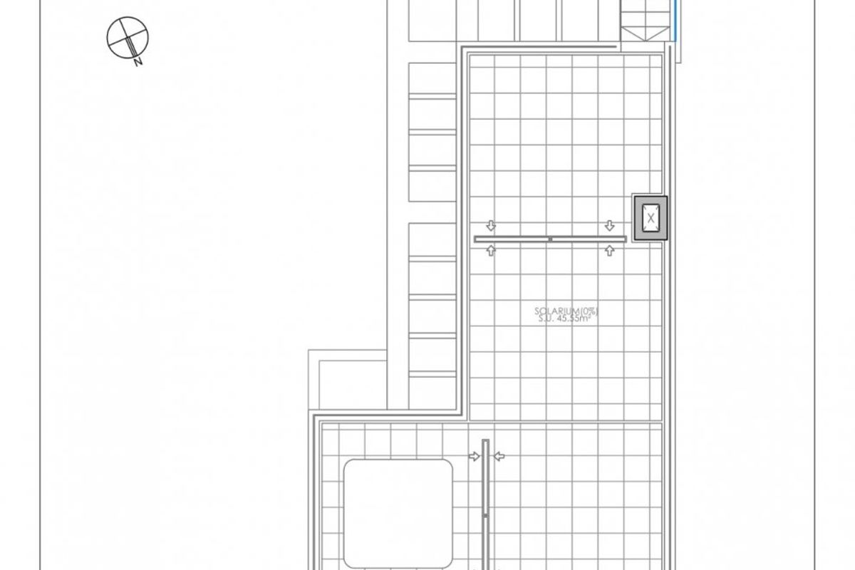 Tweede plattegrond van de villa, met details van het buitenterras en zwembad in Pilar de La Horadada.