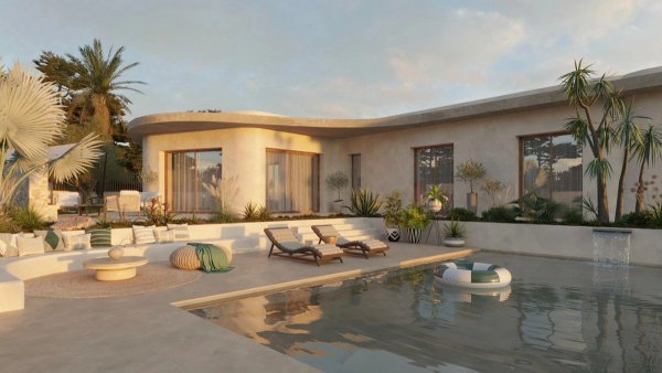 Moderne 4-slaapkamer villa met zwembad en terras in San Fulgencio, Costa Blanca Zuid, omgeven door groene tuinen.