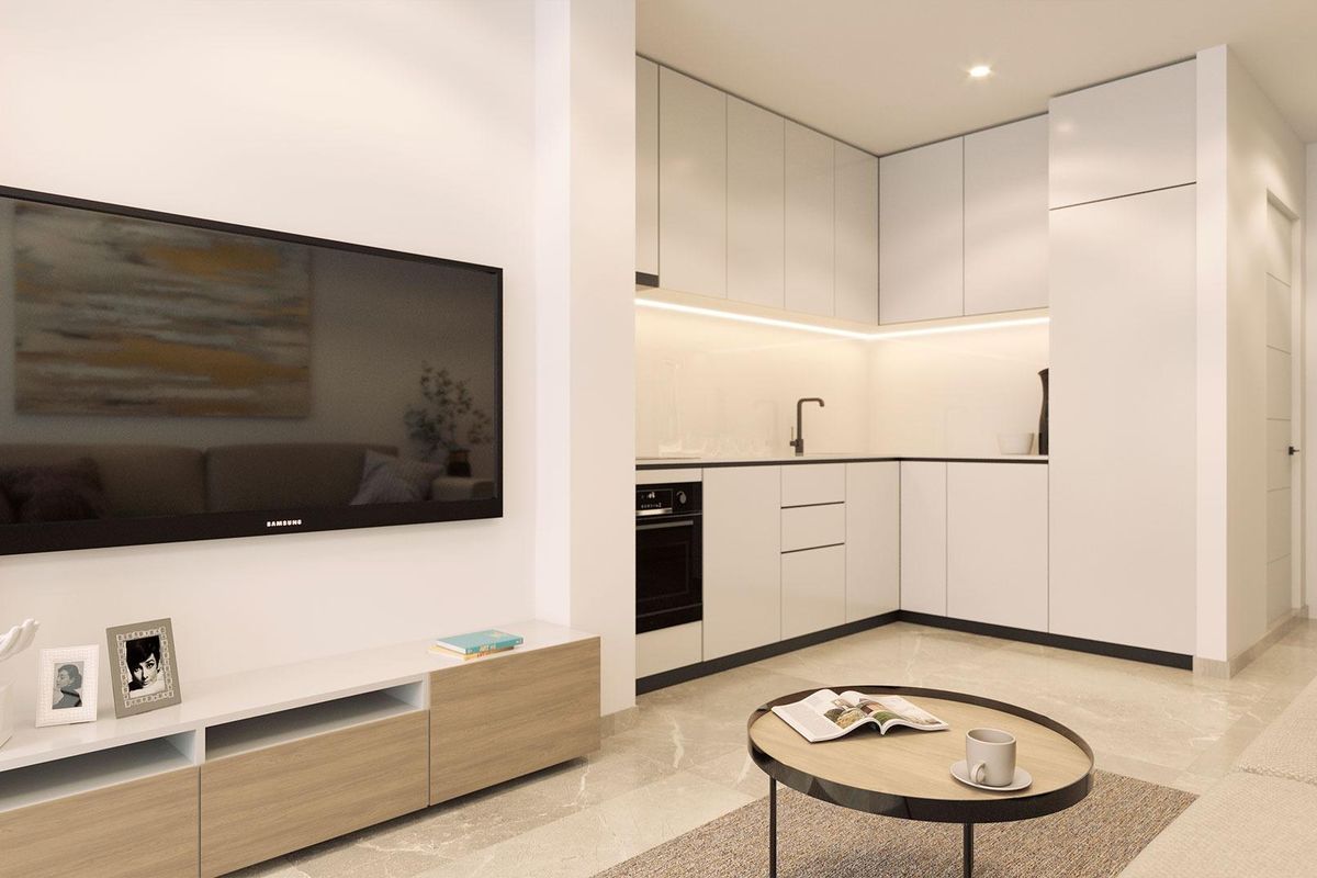 Moderne keukenruimte in een penthouse met een minimalistische esthetiek in Torrevieja.