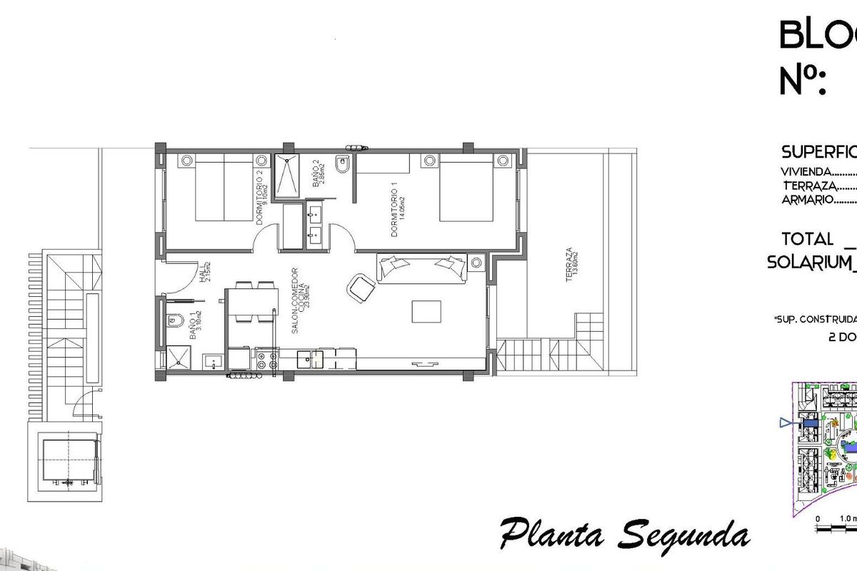Plattegrond van de 2-slaapkamer penthouse die indeling en ruimtes toont in Guardamar del Segura.