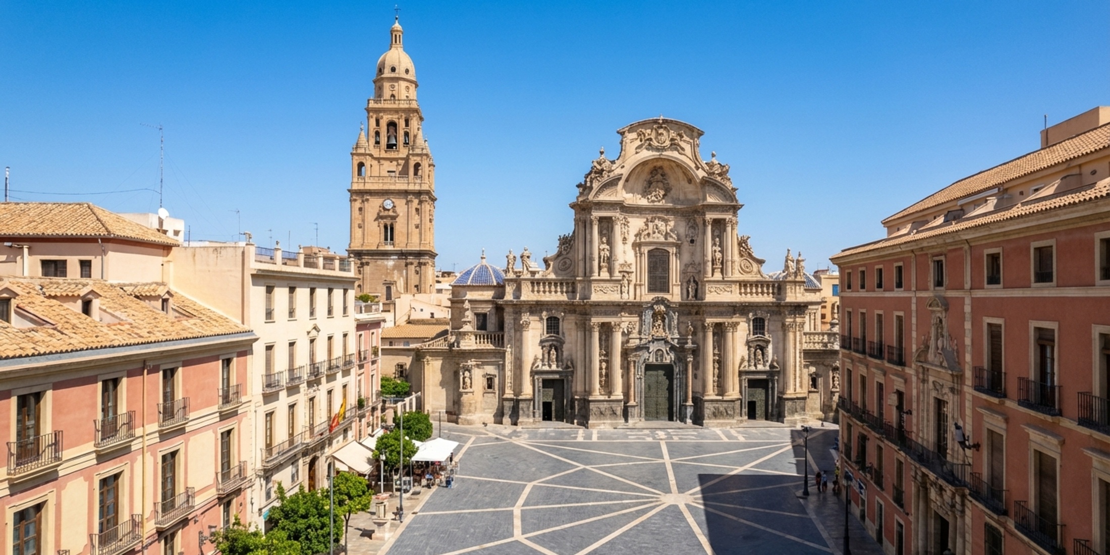 Aerial view of the Cathedral of Murcia and Plaza del Cardenal Belluga