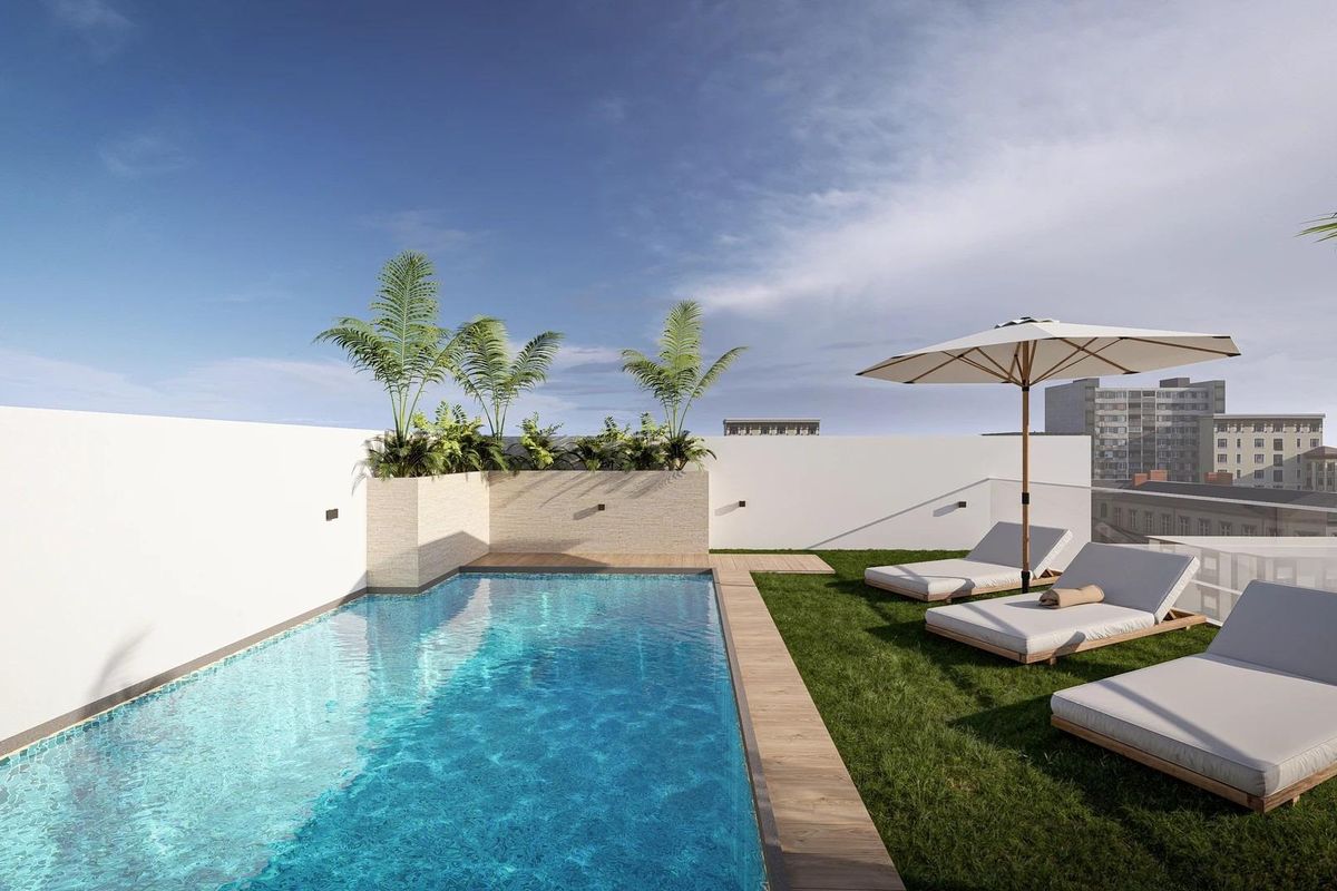 Community pool view from studio in Torrevieja