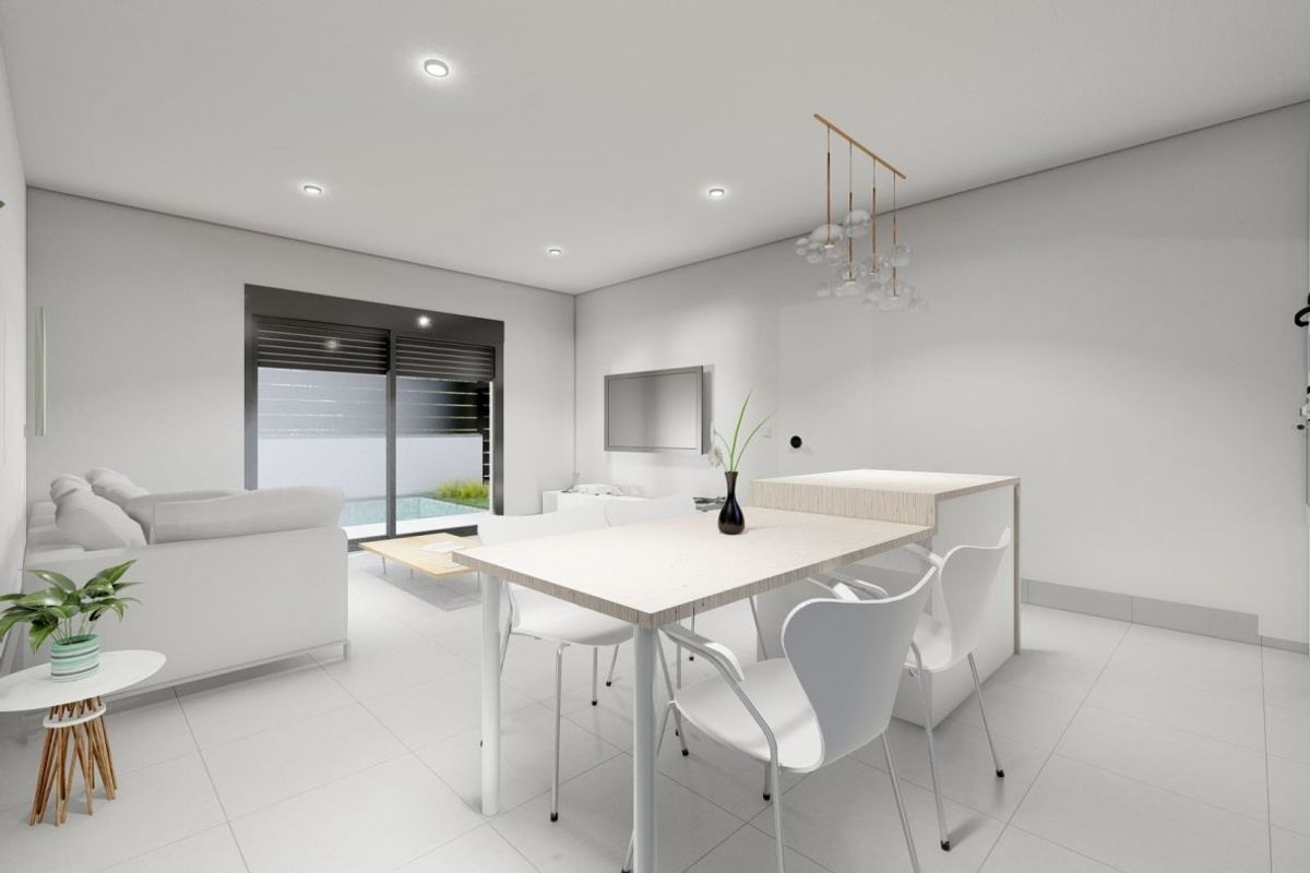 Contemporary eetruimte in de villa in Torre Pacheco, helder met natuurlijk licht.