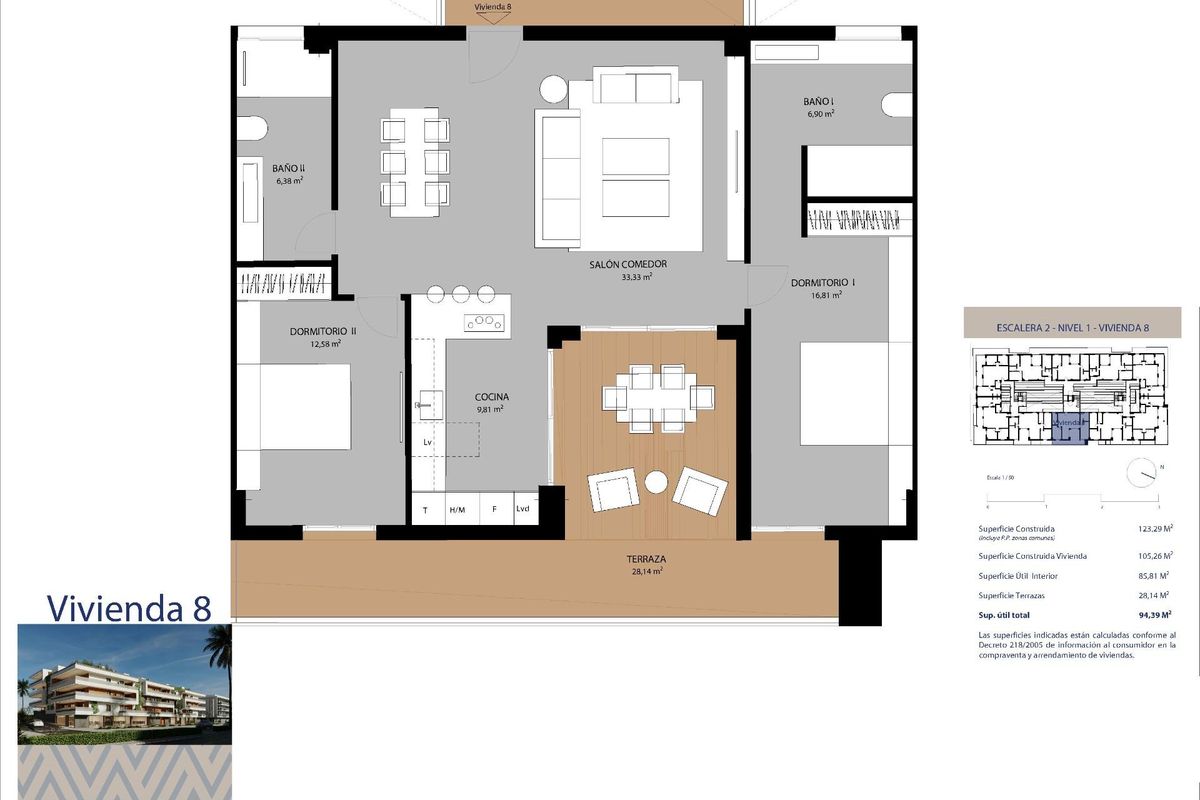 Gedetailleerde plattegrond van een 2-slaapkamer appartement in San Pedro De Alcantara, met nadruk op de woonruimten en indeling.