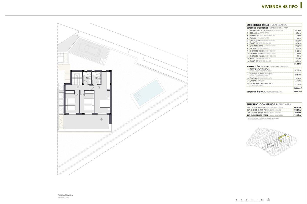 Detailed floorplan of a Polop villa showing 4 bedrooms and open living spaces for family comfort.