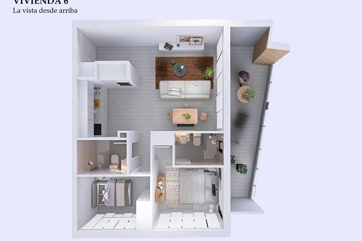 Gedetailleerde plattegrond van een 2-slaapkamer appartement indeling, met ruime woonruimtes in Torrevieja.