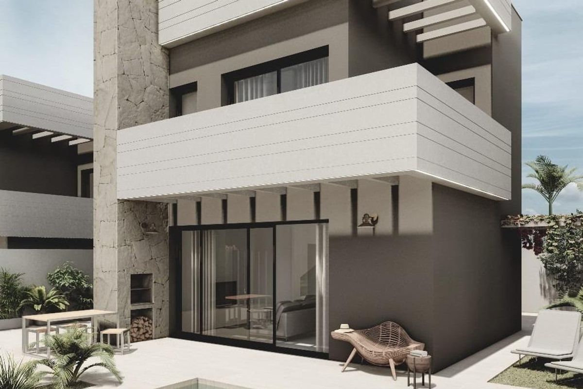 Moderne 3-slaapkamer villa buitenkant met een privé zwembad in San Juan de los Terreros, Costa de Almeria.