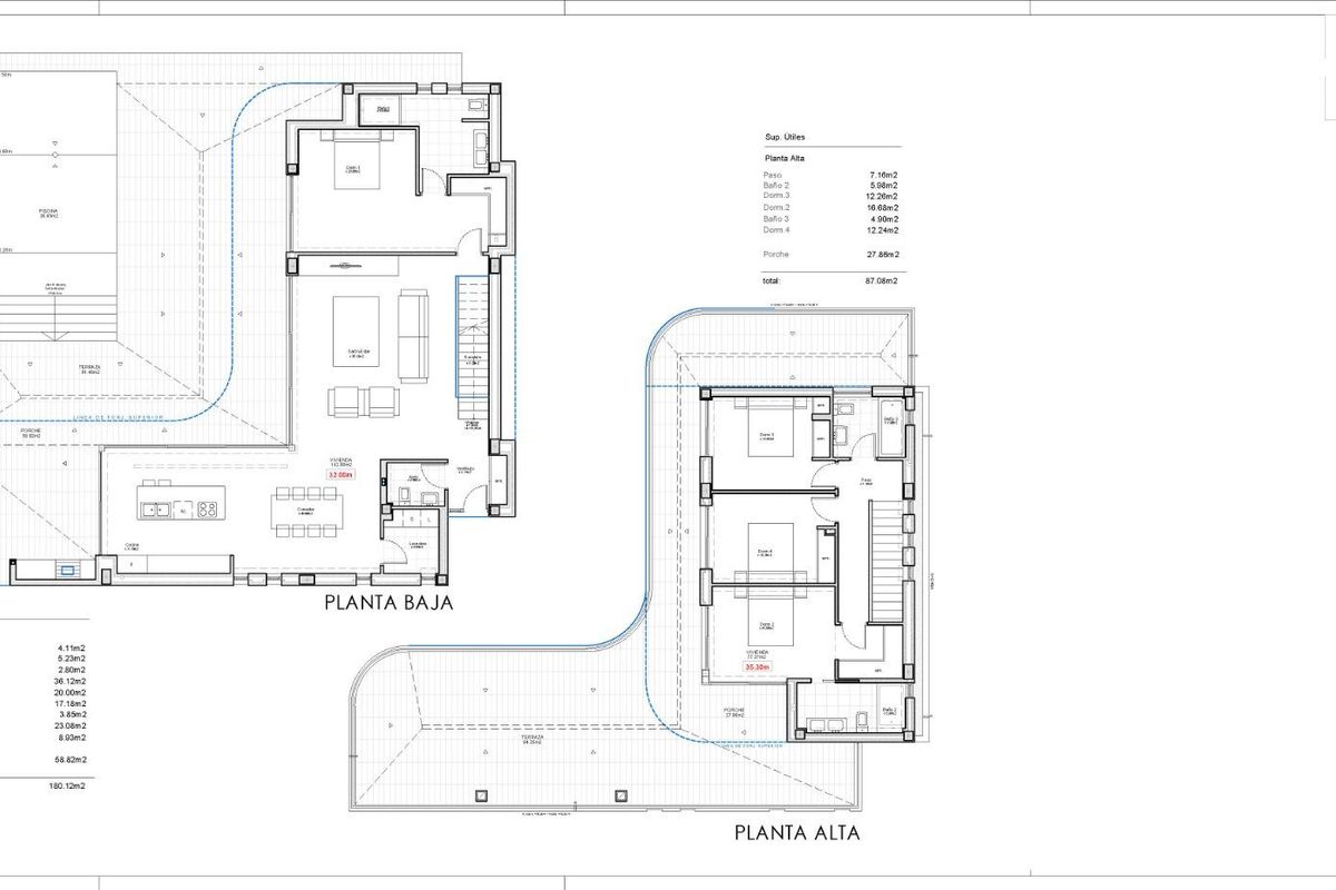 Gedetailleerde plattegrond van een moderne 4-slaapkamer villa in Moraira, Costa Blanca.