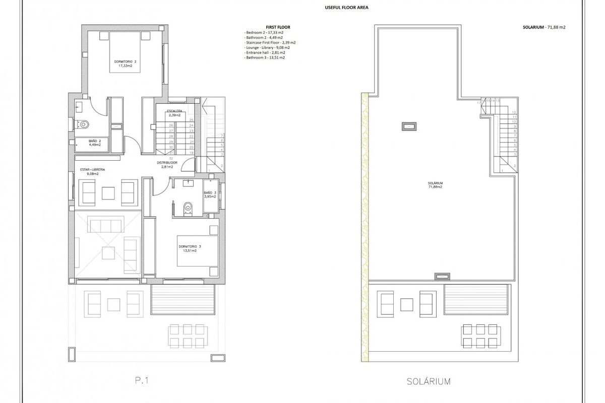 Plattegrond van een 4-slaapkamer villa, toont indeling en ontwerp in Torrevieja, Costa Blanca Zuid.
